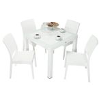 Mandella Elit Rattan 90x90 cm Elit Camlı beyaz Sandalye Masa Takımı