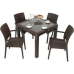 Mandella Elit Rattan 90x90 cm Elit Camlı Kahverengi Sandalye Masa Takımı