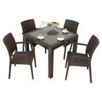 Mandella Elit Rattan 90x90 cm Elit Koltuk Kahverengi Camlı Masa Takımı