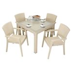 Mandella Elit Rattan 90x90 cm Zeus Koltuk Çöl Beji Camlı Masa Takımı