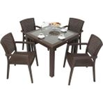 Mandella Elit Rattan 90x90 Zeus Koltuk Camlı Masa Takımı KAHVERENGİ - Kahverengi