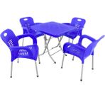 Mandella Katlanır Ayak 80x80 cm Demir Ayaklı Nil Mavi Koltuk Masa Takımı