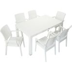 Mandella Rattan Masa Takımı 90x150 Camsız Masa 6 Kişilik Rattan Sandalye Seti Bahçe Balkon Teras Takımı - Beyaz