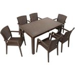 Mandella Rattan Masa Takımı 90x150 Camsız Masa 6 Kişilik Rattan Sandalye Seti Bahçe Balkon Teras Takımı - Kahverengi