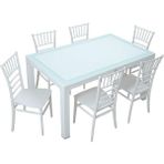 Mandella Wood 90 x 150 cm Silver Tifany Sandalye Camlı Masa Takımı Beyaz