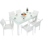 Mandella Wood 90x150 cm Cafe Koltuk Beyaz Camlı Masa Takımı
