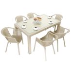 Mandella Wood 90x150 CM Roma Koltuk Çöl Beji Camlı Masa Takımı