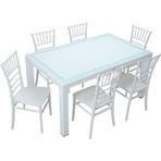 Mandella Wood 90x150 cm Silver Tifany Camlı Beyaz Sandalye Masa Takımı