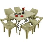 Mandella Zeugma 70x120 cm Katlanır Ayak 6 Kişilik Polo Çöl Beji Koltuk Masa Takımı