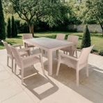 Mandella Zeus 90x150 cm Cappuccino 6 Kişilik Camlı Masa Takımı