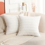 MANDIOO 2'li Set Beyaz Peluş Boho Dekoratif Kırlent Kılıfı 50,7 x 60,6 cm, Süper Yumuşak Çizgili Kadife Yastık Kılıfları Yastık Kılıfları Kanepe Kanepe Yatak Çiftlik Evi için Yastık Kılıfları