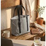 Mandosi Mumlu Kanvas Omuz Çantası - Mıknatıslı, Günlük Kullanım, Ekstra Cepli, Tote Bag - 7256 - Buz Gri