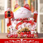 Maneki Neko, Lucky Fortune Cat,11" Beckoning Seramik Maneki Neko, Büyük Şanslı Kedi, Japon Şanslı Kedi, Çin Feng Shui Deoration Otomatik Salıncak Kolu, Mağazalar, Restauts, Oturma Odası, T, 11"