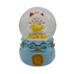 Maneki Neko Şans Kedisi Işıklı Kar Küresi Mavi 9cm