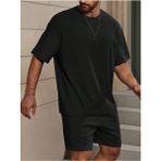 Manfinity Homme Loose Fit Erkek Düz Renk Düşük Omuz Tişört ve Şort Takımı - 3XL - Beyaz