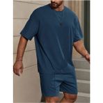 Manfinity Homme Loose Fit Erkek Düz Renk Düşük Omuz Tişört ve Şort Takımı - 4XL - Beyaz