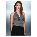 Mango Drape Yaka Taşlı Siyah Kadın Bluz