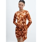 Mango Kısa Batik Dökümlü Elbise - Kahverengi