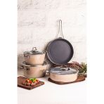 Mango Kitchen Majestic Crystal 7 Parça Granit Tencere Seti Bej Mastercook Yapışmaz Tencere Tava Seti