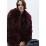 Mango Klapalı Kürk Ceket - Bordo
