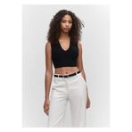 Mango Ribana Cropped Siyah Kadın Bluz