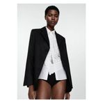 Mango Woman 47087121 Düğmeli Keten Blazer Siyah Kadın Ceket