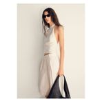 MANGO Woman Çizgili keten karışımlı askılı bluz