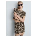 MANGO Woman Leopar Desenli Kısa Kollu Kazak