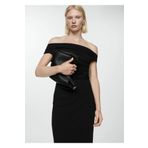 Mango Woman Omzu açık drape elbise siyah