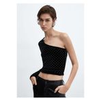 MANGO Woman Strass taşlı kadife bluz