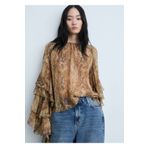 MANGO Woman Yılan desenli volanlı bluz