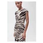 MANGO Woman Zebra desenli midi elbise