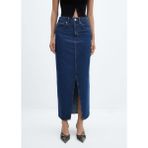 Mango Yırtmaçlı Kot Etek - 2XS - Koyu Denim