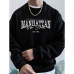 Manhattan New York Kelimeler Baskılı Erkek Kapüşonlu Üstleri Sonbahar Bol Sweatshirt Hip Hop - Siyah