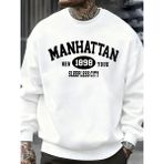 Manhattan New York Sleepless City Desen Erkek Kazak Bisiklet Yaka Günlük Kazak Sonbahar Sokak - Beyaz - 2XL