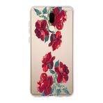 Manitoba Huawei Mate 10 Lite ile Uyumlu Baskılı Yumuşak Silikon Şeffaf Telefon Kılıfı, Kırmızı Çiçek Deseni