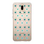 Manitoba Huawei Mate 10 Lite ile Uyumlu Baskılı Yumuşak Silikon Şeffaf Telefon Kılıfı, Turkuaz Kalp Deseni
