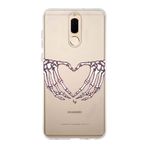 Manitoba Huawei Mate 10 Lite ile Uyumlu İskelet Kalp Tasarımlı Baskılı Şeffaf Silikon Telefon Kılıfı, Çok Renkli