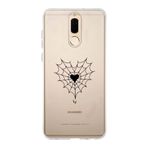 Manitoba Huawei Mate 10 Lite ile Uyumlu Kalp Örümcek Ağı Tasarımlı Baskılı Şeffaf Silikon Telefon Kılıfı, Çok Renkli