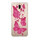 Manitoba Huawei Mate 10 Lite ile Uyumlu Pembe Kelebekler Tasarımlı Baskılı Şeffaf Telefon Kılıfı