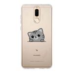 Manitoba Huawei Mate 10 Lite Uyumlu Baskılı Yumuşak Silikon Şeffaf Telefon Kılıfı, Gri Kedi Deseni