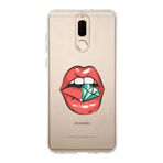 Manitoba Huawei Mate 10 Lite Uyumlu Dudak ve Elmas Tasarımlı Baskılı Şeffaf Telefon Kılıfı, Çok Renkli