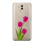 Manitoba Huawei Mate 20 Lite ile Uyumlu Baskılı Yumuşak Silikon Şeffaf Telefon Kılıfı, Pembe Çiçek Deseni