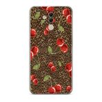 Manitoba Huawei Mate 20 Lite ile Uyumlu Leopar ve Kiraz Tasarımlı Baskılı Şeffaf Telefon Kılıfı