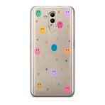 Manitoba Huawei Mate 20 Lite Uyumlu Gülen Yüz ve Yıldızlar Tasarımlı Baskılı Şeffaf Telefon Kılıfı, Silikon