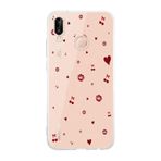 Manitoba Huawei P20 Lite ile Uyumlu Baskılı Yumuşak Silikon Şeffaf Telefon Kılıfı, Pembe, Kalp ve Çiçek Deseni
