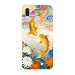 Manitoba Huawei P20 Lite ile Uyumlu Baskılı Yumuşak Silikon Telefon Kılıfı, Şeffaf, Balık Desenli