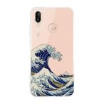 Manitoba Huawei P20 Lite ile Uyumlu Kanagawa Dalgası Tasarımlı Şeffaf Telefon Kılıfı, Çok Renkli