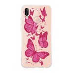 Manitoba Huawei P20 Lite ile Uyumlu Pembe Kelebekler Tasarımlı Baskılı Şeffaf Telefon Kılıfı
