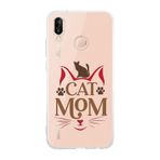 Manitoba Huawei P20 Lite Uyumlu Cat Mom Tasarımlı Şeffaf Telefon Kılıfı, Çok Renkli
